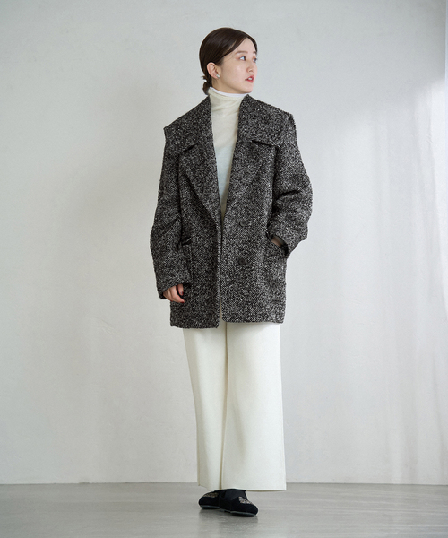 IENA（イエナ） コート アウター ヘリンボンツイードビッグカラー