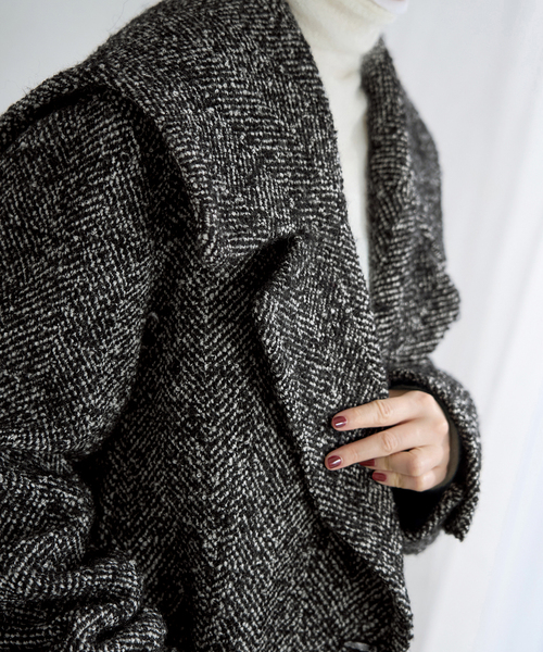 IENA（イエナ） コート アウター ヘリンボンツイードビッグカラー