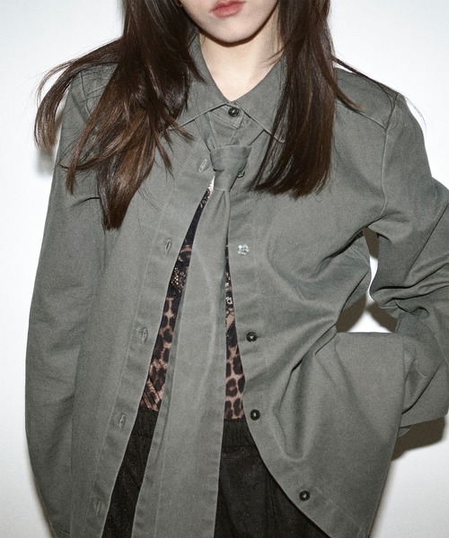 Ezick ブラウス シャツ washed twill volume ribbon shirt リボンツキ