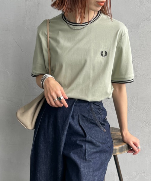 tシャツ 「FRED PERRY/フレッドペリー」 ツインティップライン ワンポイントロゴ刺繍Tシャツ M1588V レディース メンズの画像