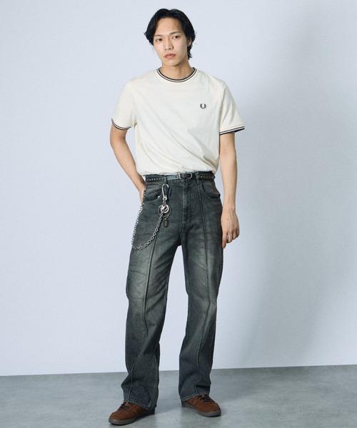 tシャツ 「FRED PERRY/フレッドペリー」 ツインティップライン ワンポイントロゴ刺繍Tシャツ M1588V レディース メンズの画像