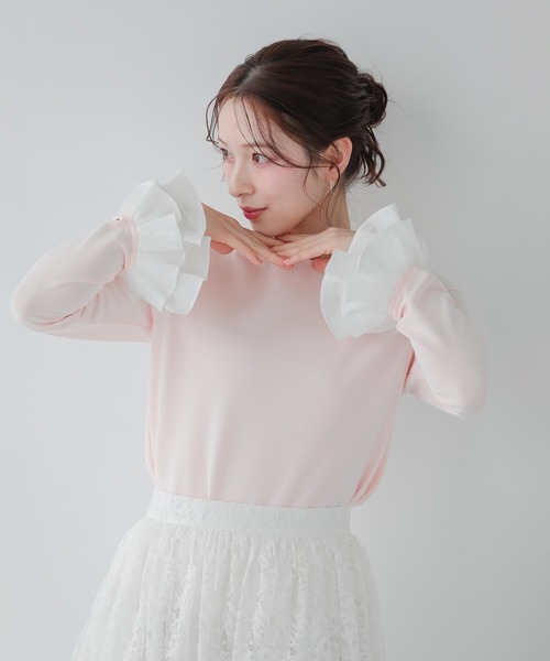 Fit more（フィットモア） tシャツ チュールフリルスリーブバック