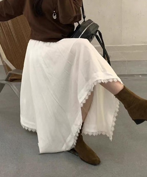 スカート 揺れる裾に視線釘付け！アシンメトリーヘムレース イレヘム