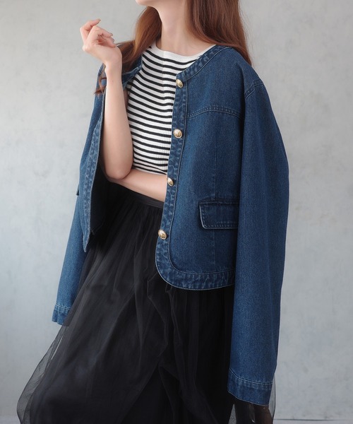 「CENEA」 デニムジャケット LARGE ブラック レディース_画像5