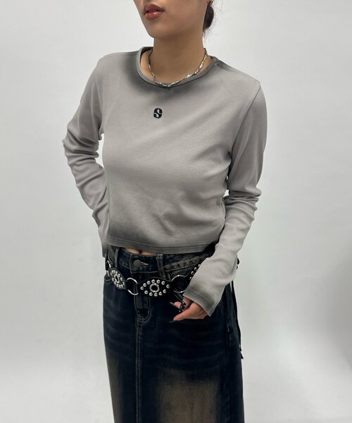 「WHO'S WHO gallery」 「SLOPPY」長袖カットソー FREE ライトグレー レディース_画像2