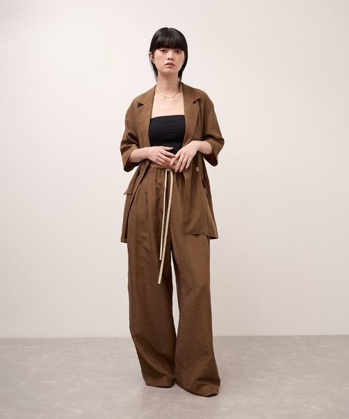 ワイドパンツ パンツ キュプラリネンMIXイージーパンツ レディースの画像