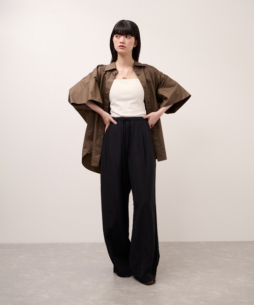 ワイドパンツ パンツ キュプラリネンMIXイージーパンツ レディースの画像
