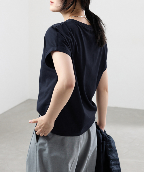 【新品タグ付き】IENA★ATON SUVIN ラウンドヘム Tシャツ　ブラック IENA（イエナ） tシャツ 半袖 ATON/エイトン SUVIN 60/2 CAP SLEEVE T