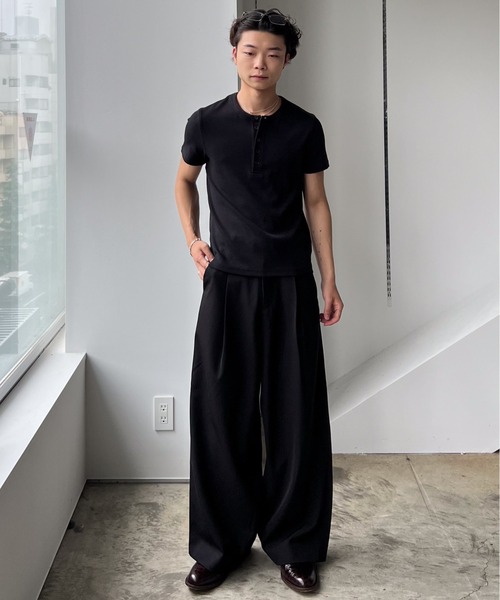 SINSSワイドスラックス ブラック SINSS ワイドパンツ スラックス One tuck wide straight slacks