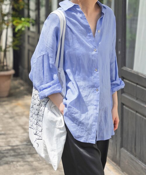 【値下げ】Spick & Span 長袖シャツ サックスブルー フリーサイズ Spick＆Span（スピック アンド スパン） 「Spick & Span」 長袖シャツ