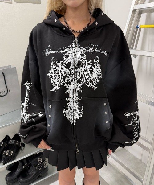 パーカー Y2Kゴシッククロスジップパーカー レディース メンズ