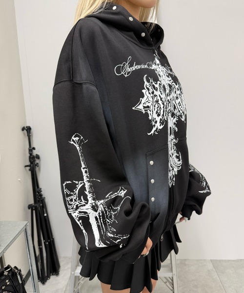 future to futureスカル 半袖 パーカー ブラック y2k パーカー Y2Kゴシッククロスジップパーカー レディース メンズ