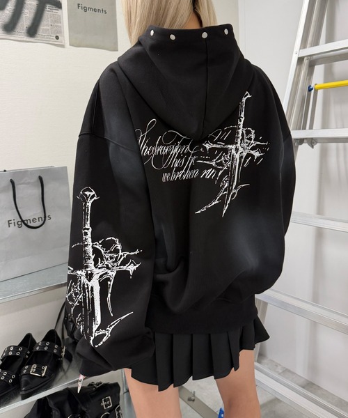 パーカー Y2Kゴシッククロスジップパーカー レディース メンズ