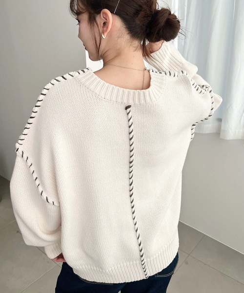 やまもと様 C6817 配色ステッチニット インフルエンサー着用】ステッチ配色畦ラインニットプルオーバー | LBC