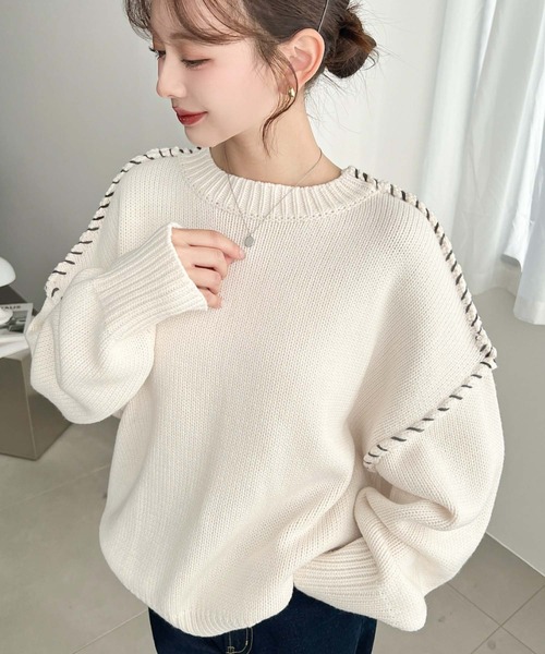 moment+ ニット セーター 「累計販売枚数2万枚突破！」 配色ハンド