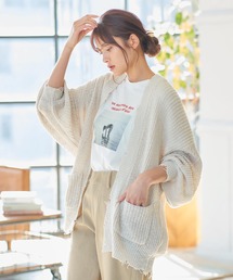 ベージュ ダメージ加工 オーバーサイズ カーディガン M 1.jpg
