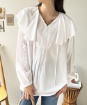 ブラウス シャツ フリルカラーブラウス レディースの詳細画像1