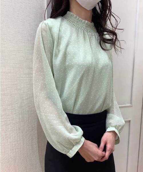 BRICK HOUSE by TOKYO SHIRT ブラウス シャツ ドット柄スタンド