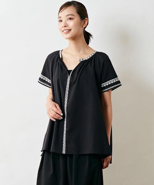 LOURMARIN / ルールマラン 【コットンカットワーク刺しゅうブラウス】 Lourmarin シャツ ブラウス 「配色の刺しゅうがポイントの