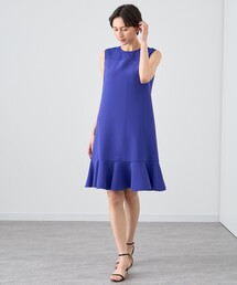 ANAYI ブラック フリルワンピース ANAYI ワンピース ストレッチクロスヘムフリルワンピース