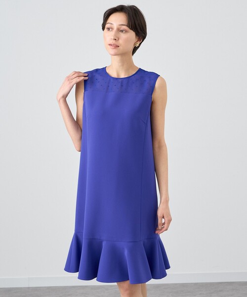 ANAYI ワンピース ストレッチクロスヘムフリルワンピース