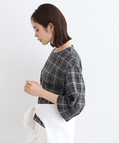 INDIVI / インディヴィ 【洗える／SETUP可能／超軽量】袖タックチェック柄ブラウス INDIVI ブラウス シャツ 「洗える／SETUP可能／超軽量」袖タック