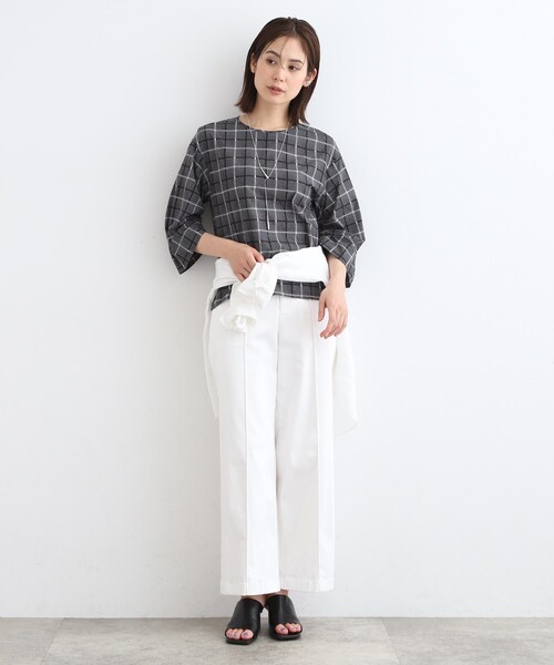 ブラウス シャツ 「洗える／SETUP可能／超軽量」袖タックチェック柄ブラウス レディース INDIVI ブラウス シャツ 「洗える／SETUP可能／超軽量」袖タック