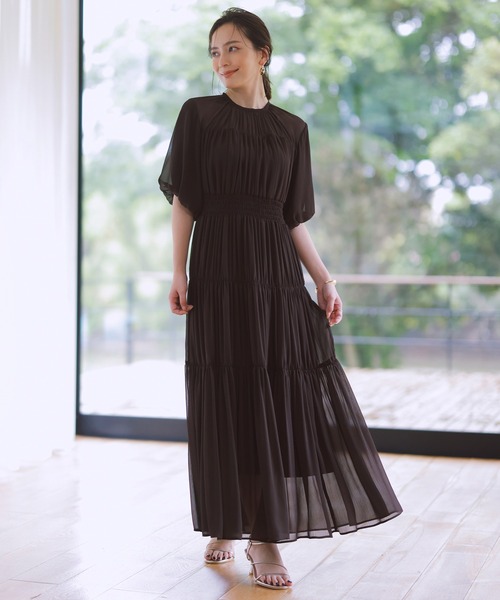 美品 アニュアンス anuans シフォンティアードプリーツワンピース レディース 美品 アニュアンス anuans シフォンティアードプリーツ