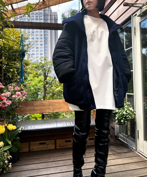 ダウンコート ダウンジャケット インポートニットリブスリーブブルゾン