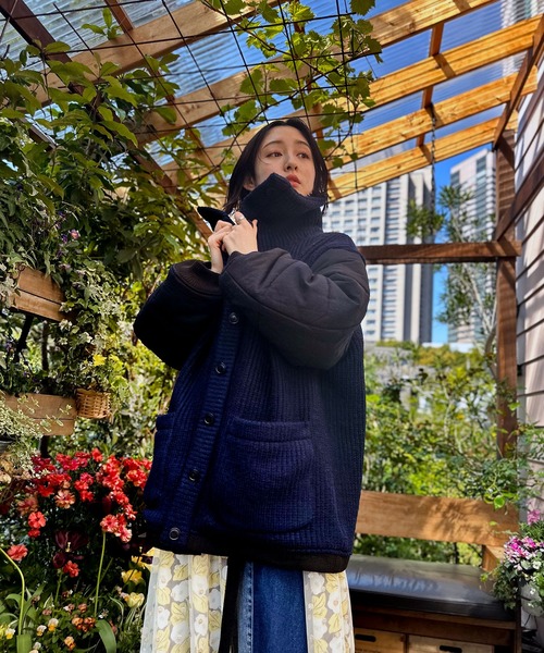 ダウンコート ダウンジャケット インポートニットリブスリーブブルゾン