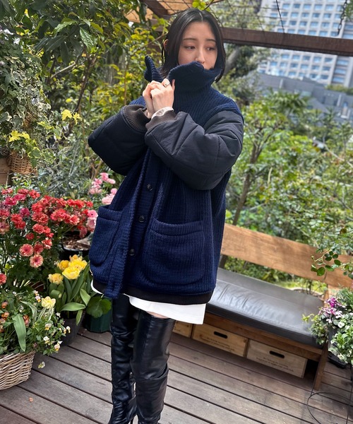 ダウンコート ダウンジャケット インポートニットリブスリーブブルゾン