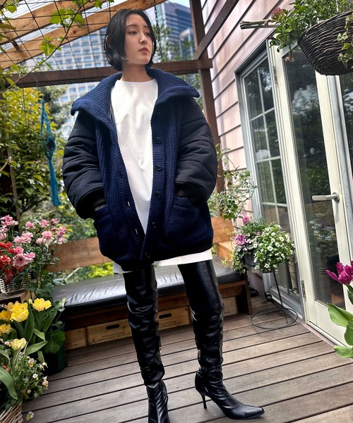 ダウンコート ダウンジャケット インポートニットリブスリーブブルゾン