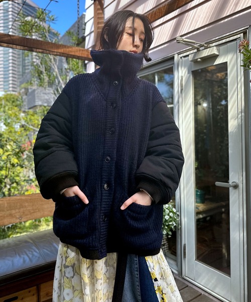 ダウンコート ダウンジャケット インポートニットリブスリーブブルゾン