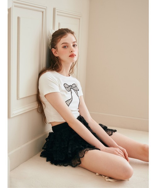 Darich（ダーリッチ） tシャツ 半袖 ドットリボンTシャツ レディース