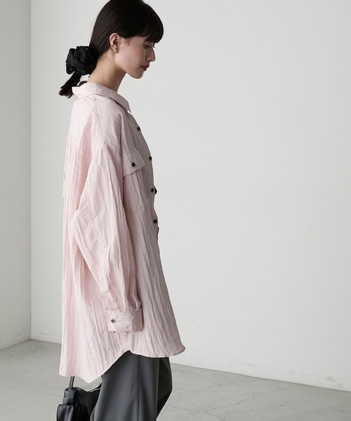 ブラウス シャツ ダブルサテンビックシャツ レディース Loungedress ブラウス シャツ サテンBIGシャツ レディース