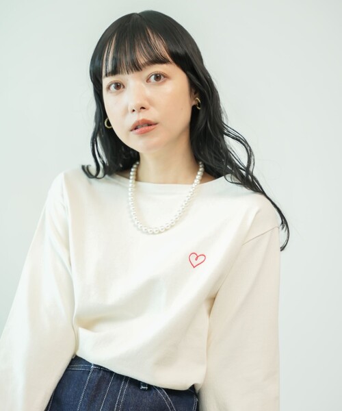 tシャツ ワンポイントハート刺繍 ボートネックロンT レディース | FREAK'S STORE | 07