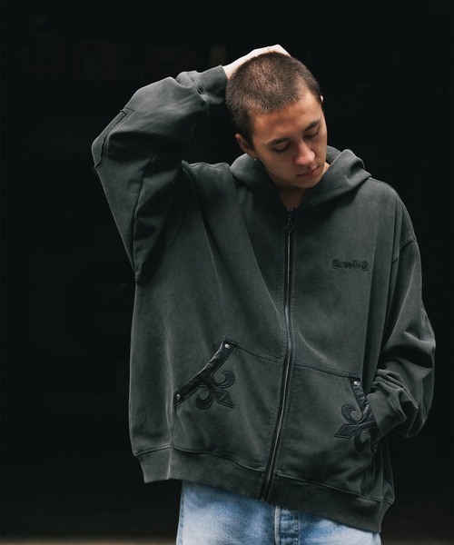 パーカー・フーディ DAUSPICE Signature Velour Hoodie Zip-Up 4MM076 Wizzard ウィザード / ASYMMETRIC ZIP HOODIE アシンメトリー