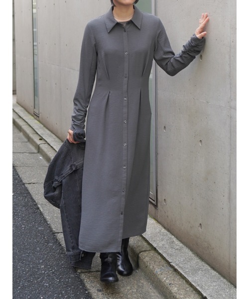 CHAROL シャツワンピース ギャザースリーブロングシャツ