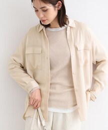 INDIVI / インディヴィ 【洗える／UVケア】スエード調サテンワークシャツブラウス INDIVI ブラウス シャツ 「洗える／UVケア」スエード調サテン
