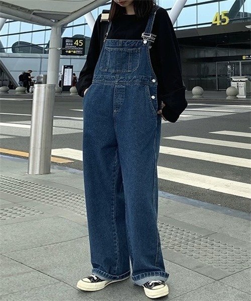 FREE STYLISTS サロペット オーバーオール ワイドデニムサロペット