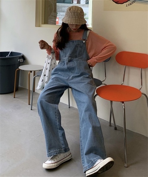 FREE STYLISTS サロペット オーバーオール ワイドデニムサロペット