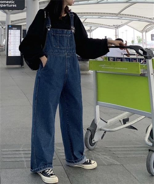 FREE STYLISTS サロペット オーバーオール ワイドデニムサロペット