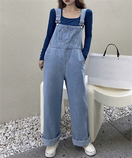 FREE STYLISTS サロペット オーバーオール ワイドデニムサロペット