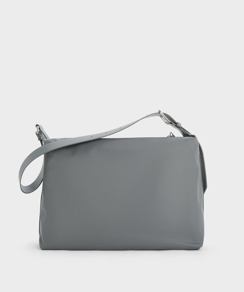 CHARLES & KEITH◆ナイロン チェーン スラウチショルダーバッグ ナイロン チェーンリンクトラペーズショルダーバッグ - ノワール