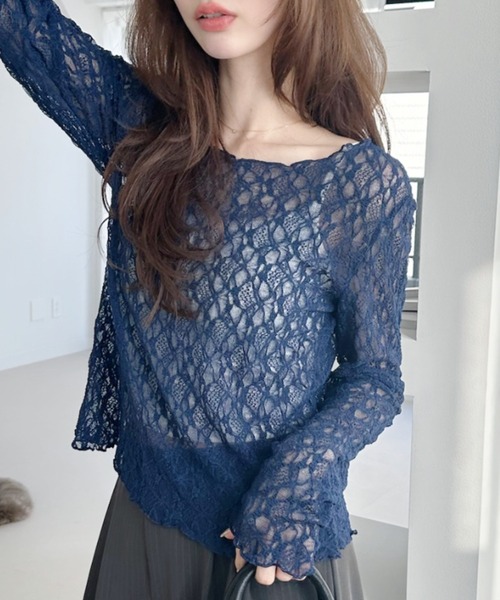 アイレネ レーストップス レース tops ネイビー IRENE（アイレネ） ブラウス シャツ ラッセルレーストップス / Russell