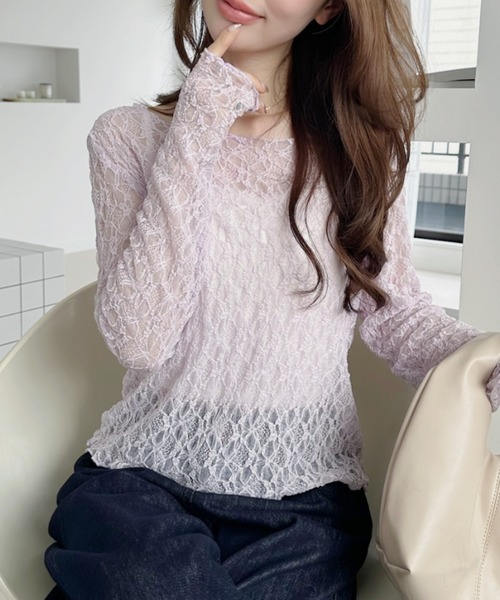 Ada. tシャツ ボートネック 総レース タイト トップス レディース