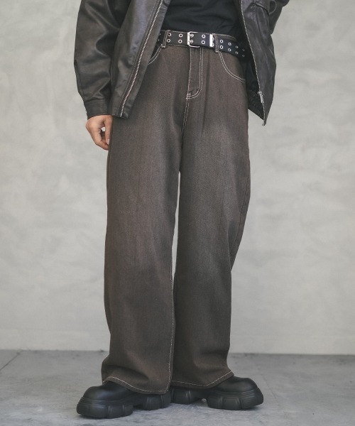 Shoowtime（ショウタイム） ジーンズ Brown wash white stitch 