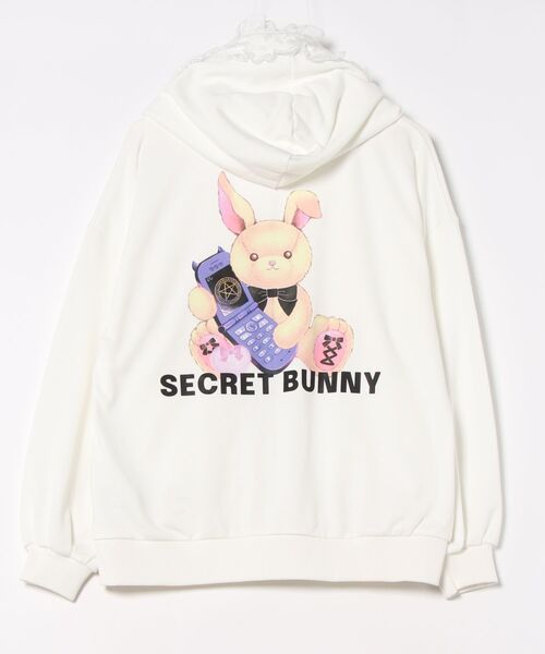 Secret Honey パーカー レースアップポケットバックプリント