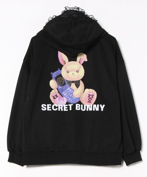 Secret Honey パーカー レースアップポケットバックプリント