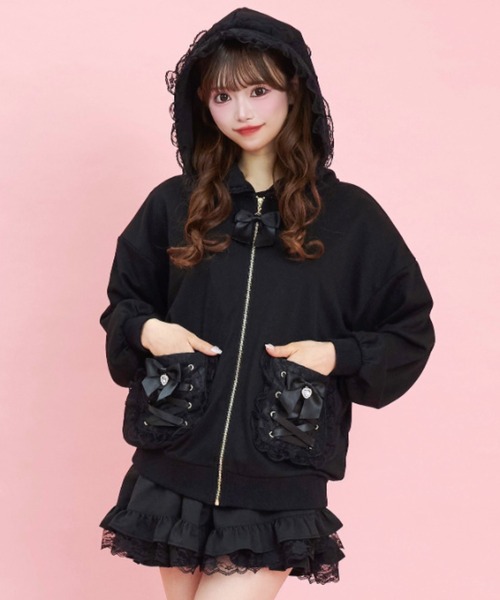 SECRET パーカー　XL 楽天市場】☆レースアップポケットバックプリントパーカー7/1 10